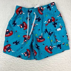 Wave Zone Toddler Boy's Swim Suit Sz. 12M. Sharks Tug Boats Fish Nautical